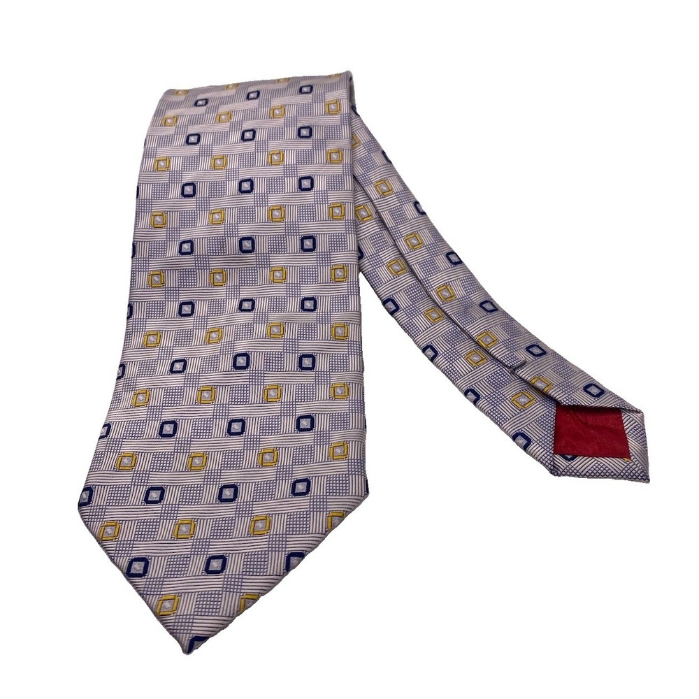 Giovanni Valentino Mens Neck Tie Silk Geometric Gray Navy Gold Luxury Designer